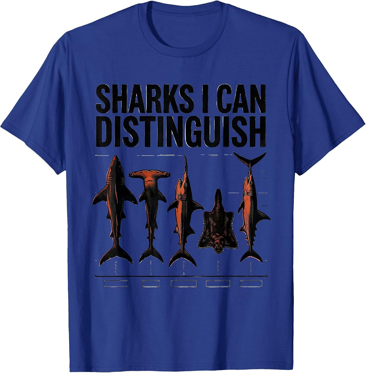 Men's Sharks I Can Distinguish Linocut Marine Biology Enthusiast T-Shirt - Royal Blue