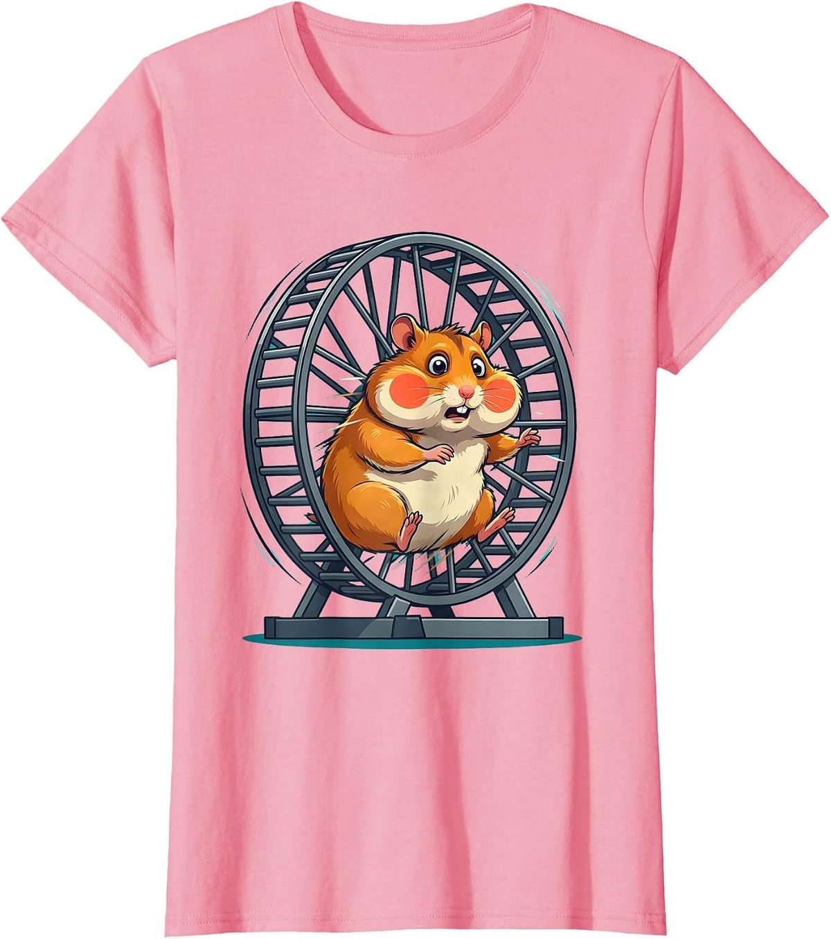 Women's Funny Hamster Sprinting On Oversized Wheel T-Shirt - Pink