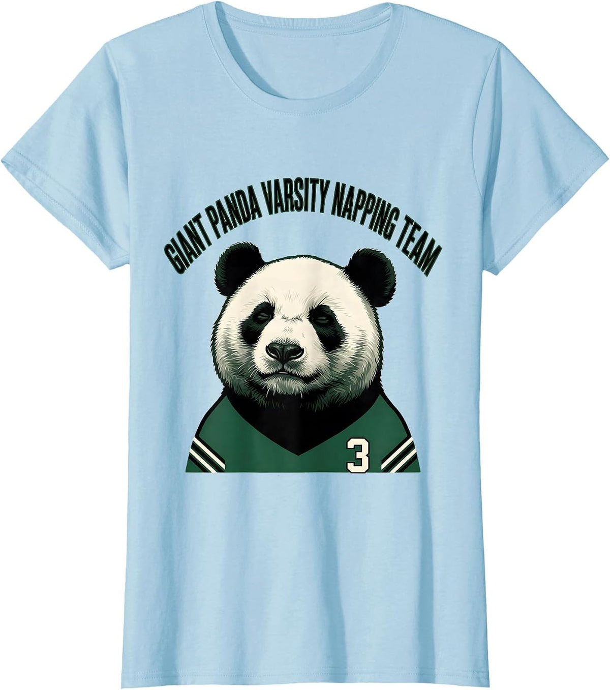 Giant Panda Varsity Napping Team Funny Animal Humor T-Shirt - Baby Blue