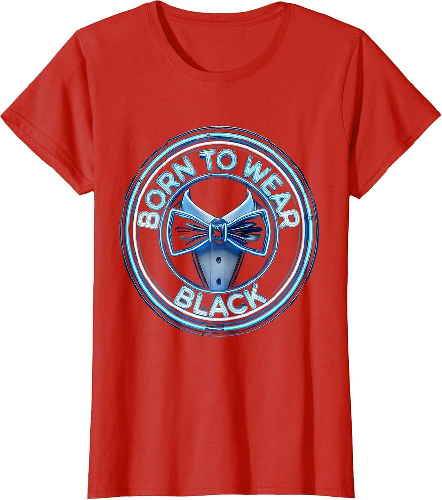Women's Born to Wear Black Tuxedo Graphic Design T-Shirt - Red