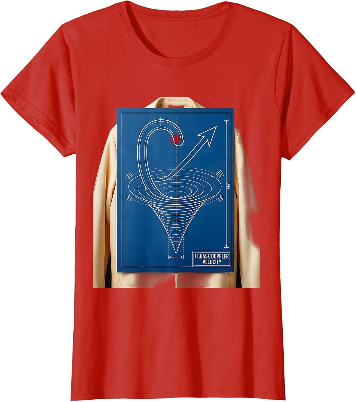 Women's I Chase Doppler Velocity Technical Blueprint Storm Chaser T-Shirt - Red