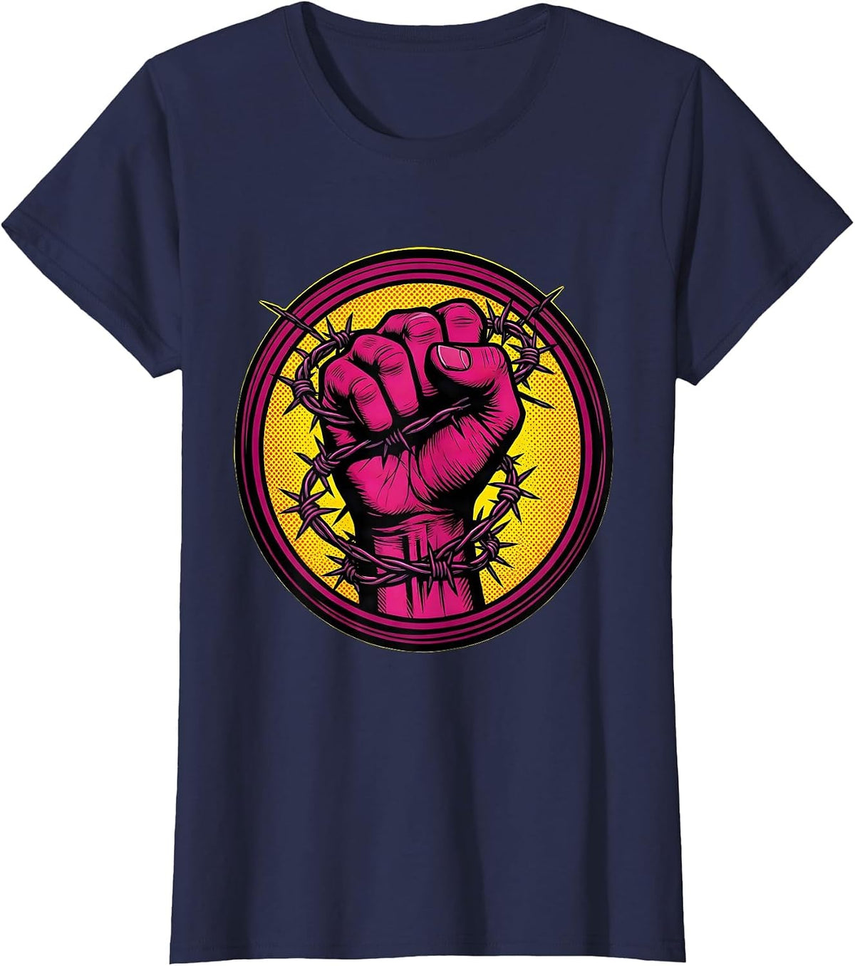 Women's Barbed Wire Fist Graphic Tee – Bold Street Art T-Shirt - Navy Blue