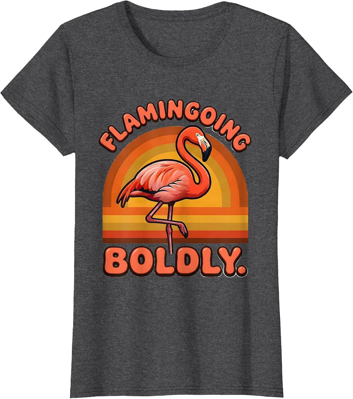 Women's Flamingoing Boldly Retro 70s Flamingo Novelty Humor T-Shirt - Dark Heather Grey