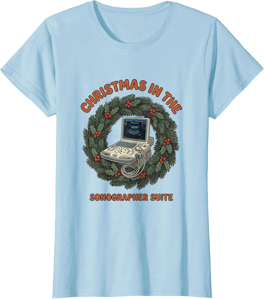 Women's Christmas In The Sonographer Suite Funny Ultrasound Tech T-Shirt - Baby Blue