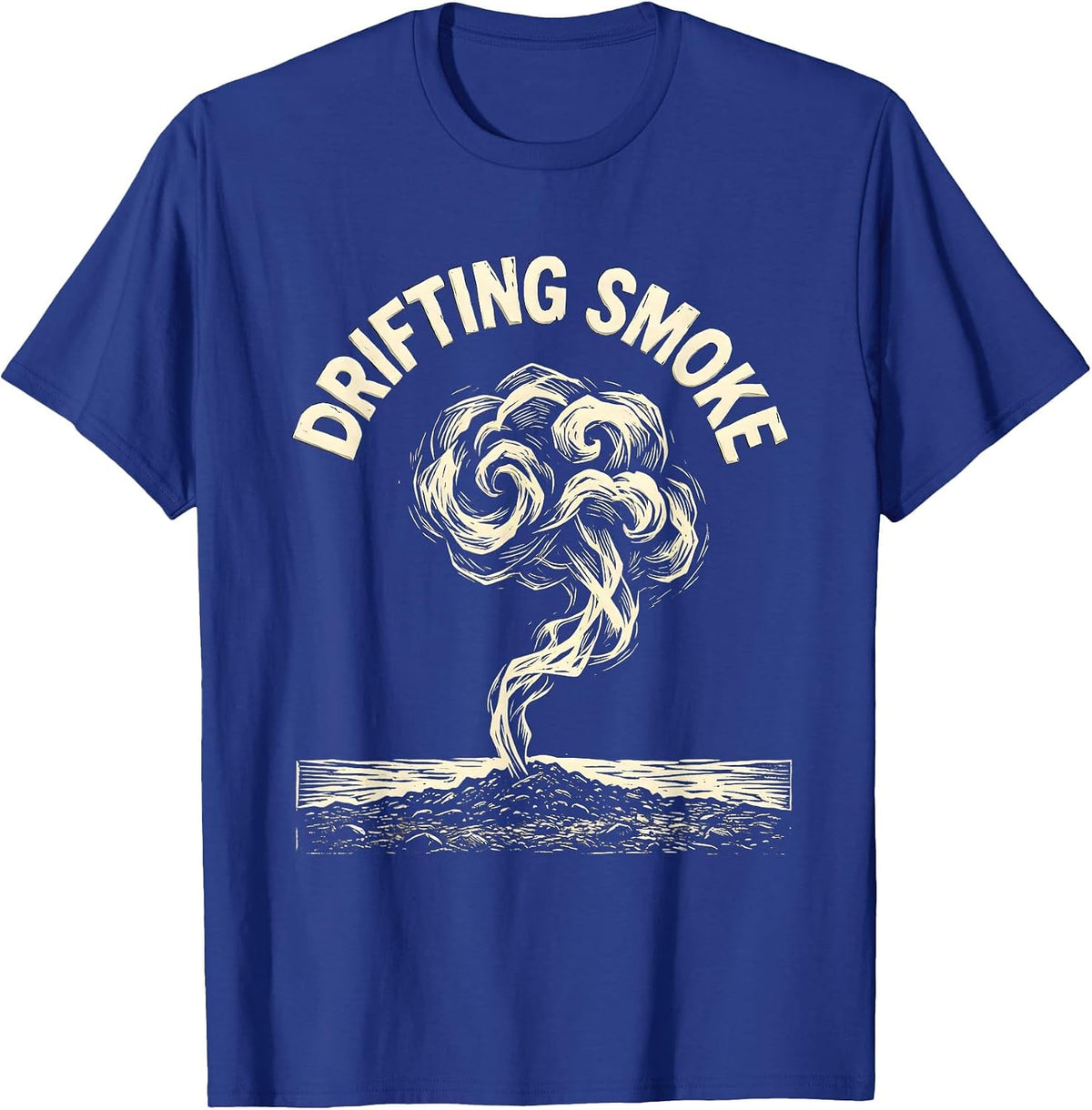 Men's Drifting Smoke Linocut Anime Manga Japanese Aesthetic Edgy T-Shirt - Royal Blue