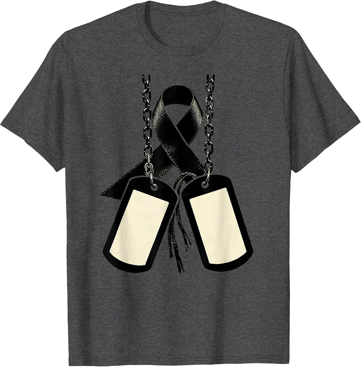 Black Ribbon Dog Tag Chain Memorial Graphic T-Shirt - Dark Heather Grey