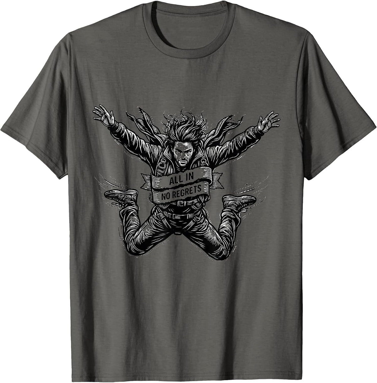 Falls Out Balls Out All In No Regrets Design T-Shirt - Asphalt Grey