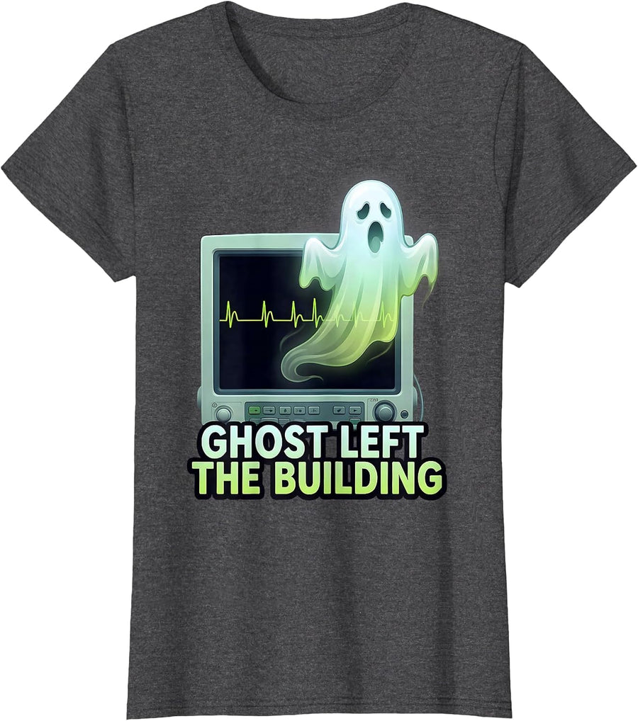 Women's Ghost Left the Building Halloween Nurse Design T-Shirt - Dark Heather Grey