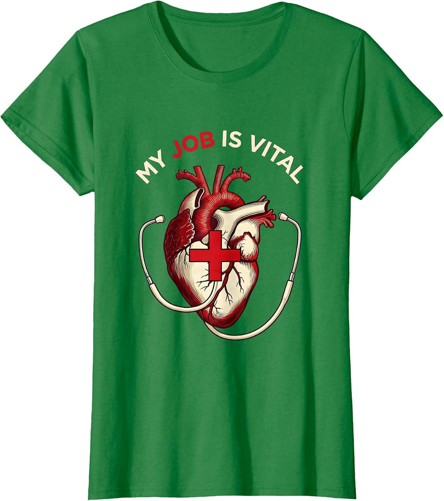 Women's My Job Is Vital Proud Nurse Graphic Design T-Shirt - Kelly Green