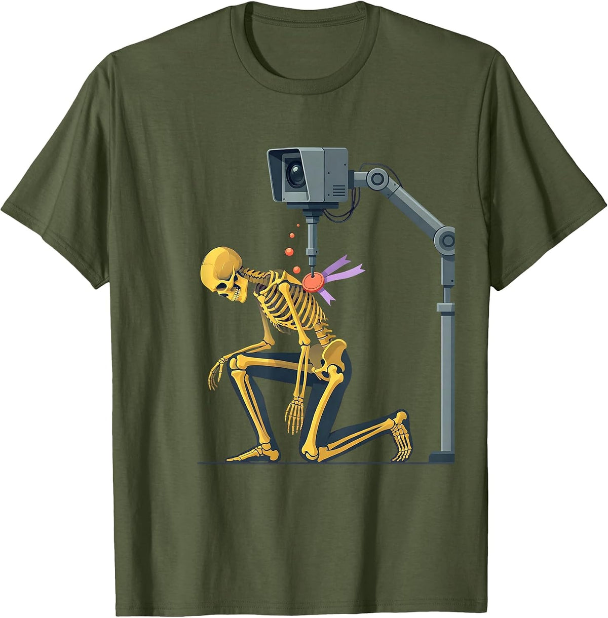 Men's Skeleton Gamma Camera Radiology Tech Halloween Humor T-Shirt - Olive Green