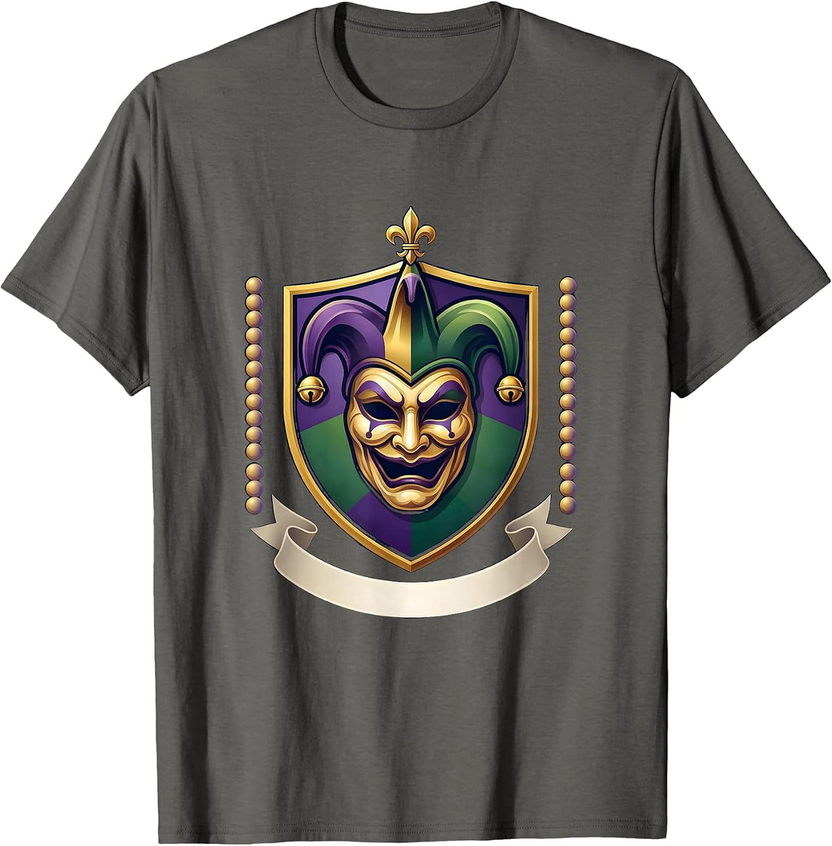 Symmetrical Crest Shield Mardi Gras Carnival Costume Party T-Shirt - Asphalt Grey