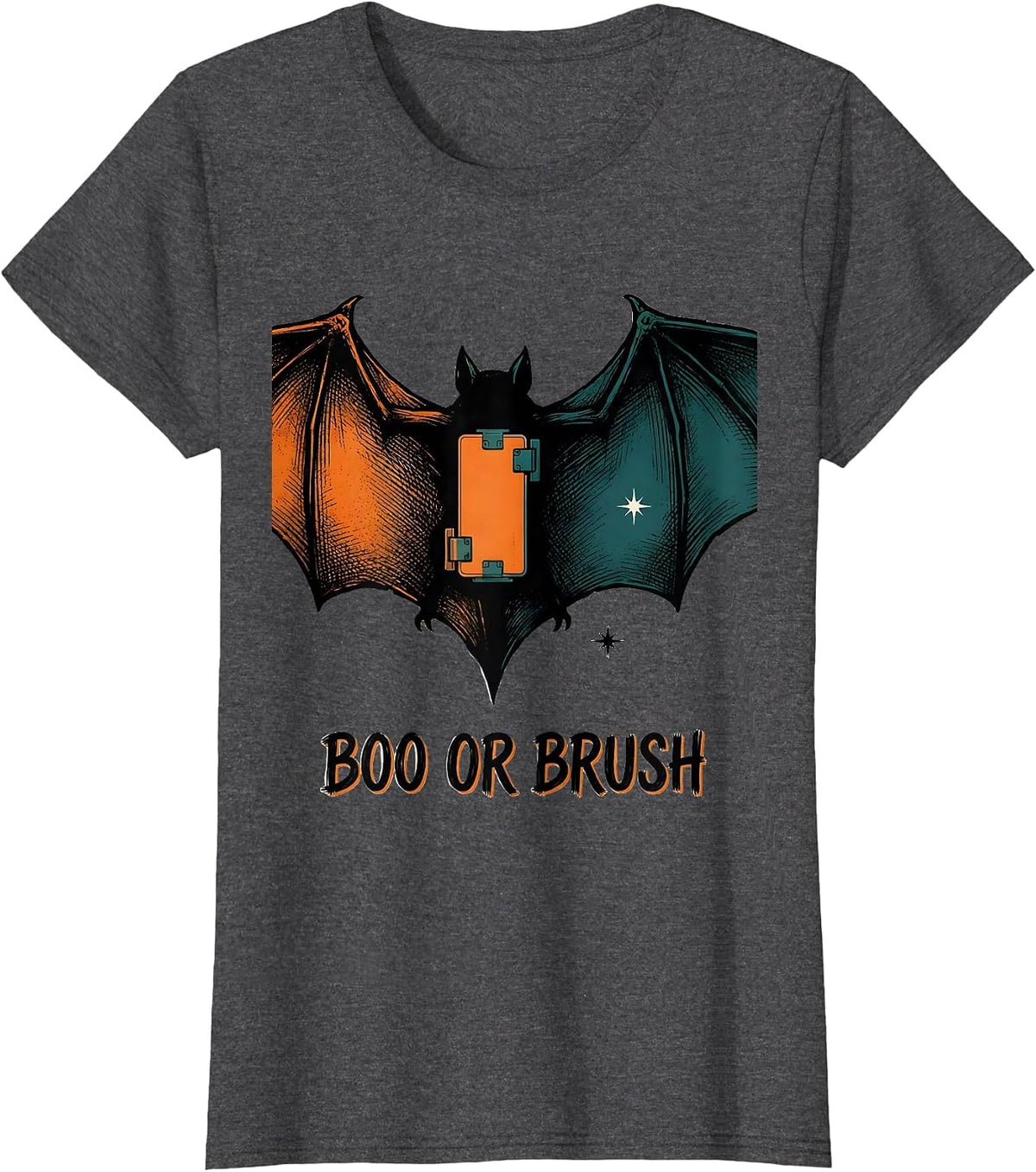 Women's Boo Or Brush Funny Dental Hygienist Halloween Work Humor T-Shirt - Dark Heather Grey