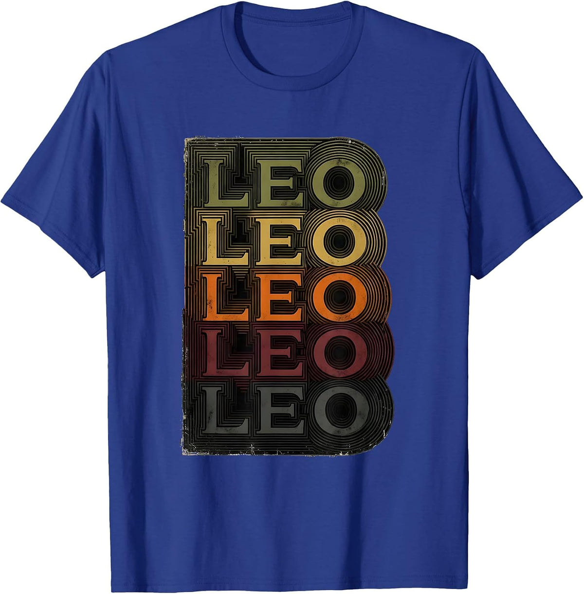LEO Vintage Grunge Music Fan Typography T-Shirt - Royal Blue