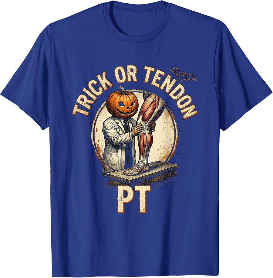 Trick Or Tendon PT Vintage Physical Therapy Halloween T-Shirt - Royal Blue