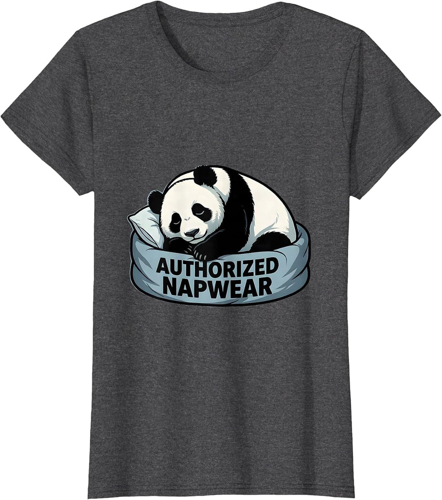Women's Authorized Napwear Cartoon Panda Sleepwear Humor Gift T-Shirt - Dark Heather Grey
