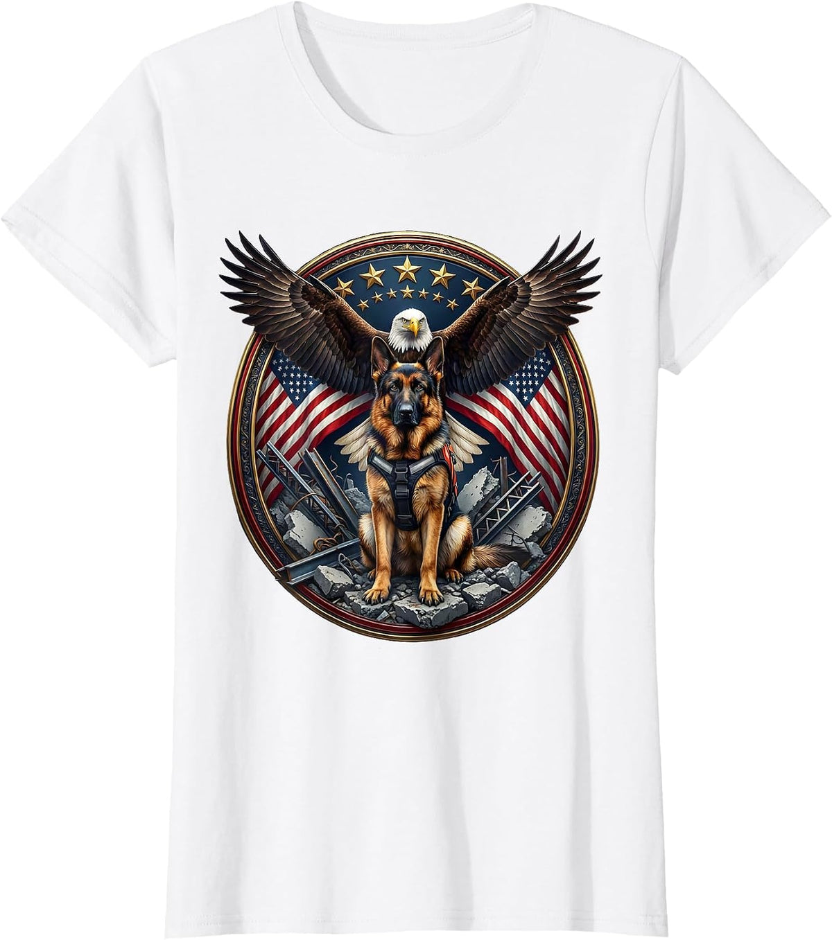 Patriot Day Rescue Dog Memorial Illustration T-Shirt - White