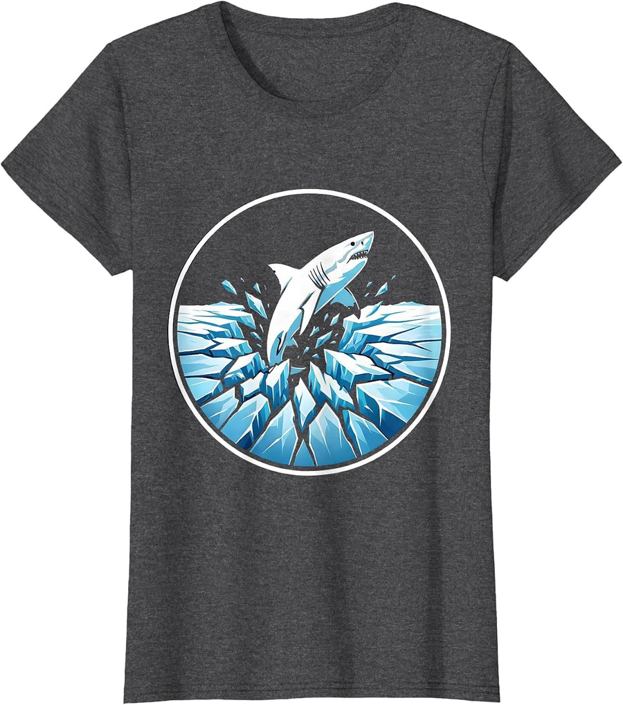 Women's Shark Breaking Through Ice Sheet Graphic T-Shirt - Dark Heather Grey
