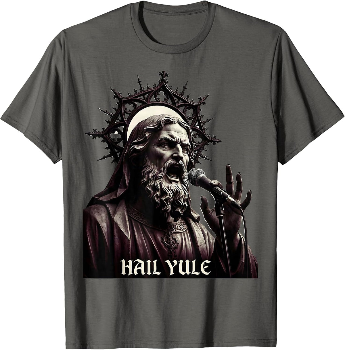Hail Yule Gothic Heavy Metal Christmas Rock Fan T-Shirt - Asphalt Grey