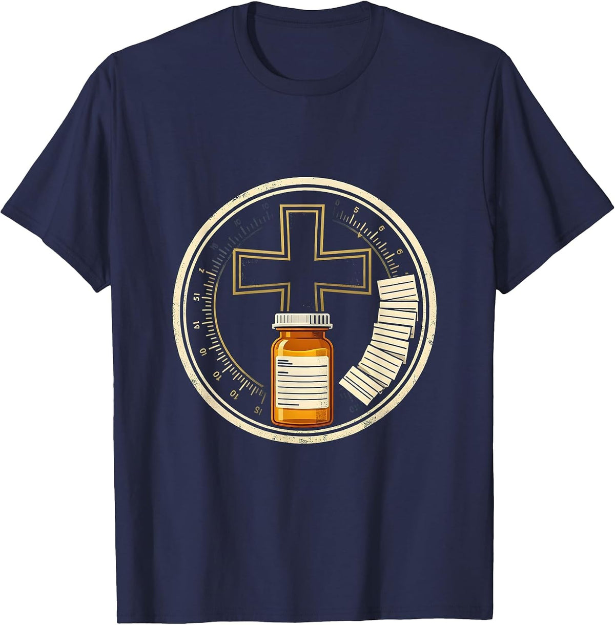 Men's Pharmacy Shield Badge Tech Crew Cute Occupation Pride T-Shirt - Navy Blue