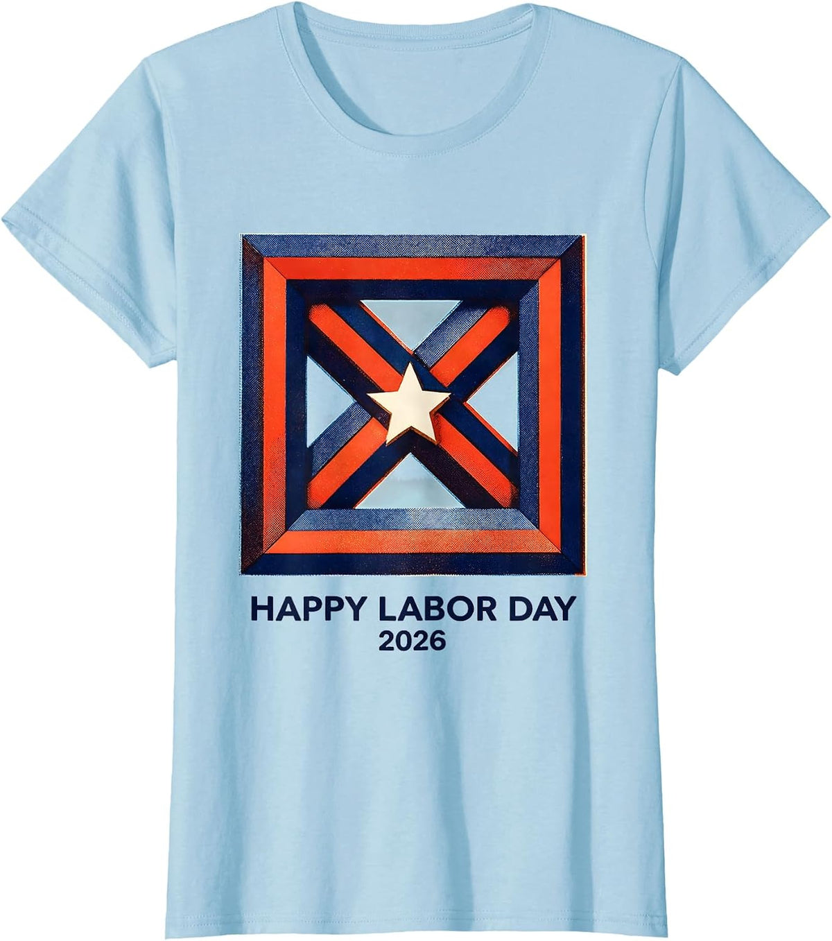 Women's Happy Labor Day 2026 Patriotic Union Pride Graphic T-Shirt - Baby Blue