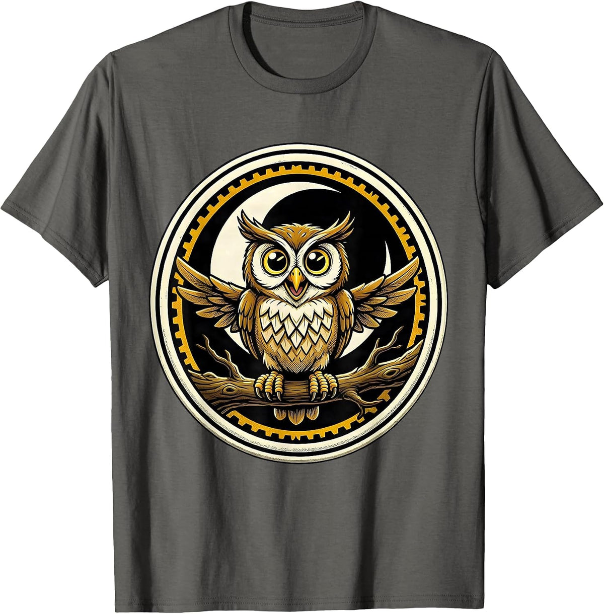Men's Halloween Town Owl on Branch Crescent Moon T-Shirt - Asphalt Grey