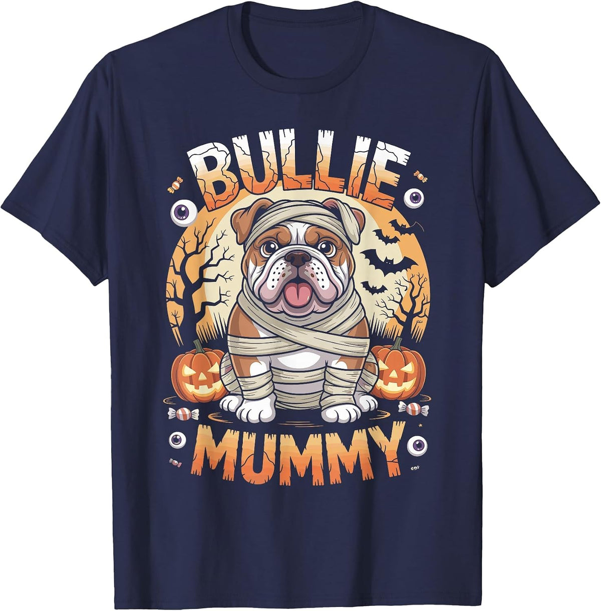 Bullie Mummy Halloween Costume Dog Owner English Bulldog T-Shirt - Navy Blue