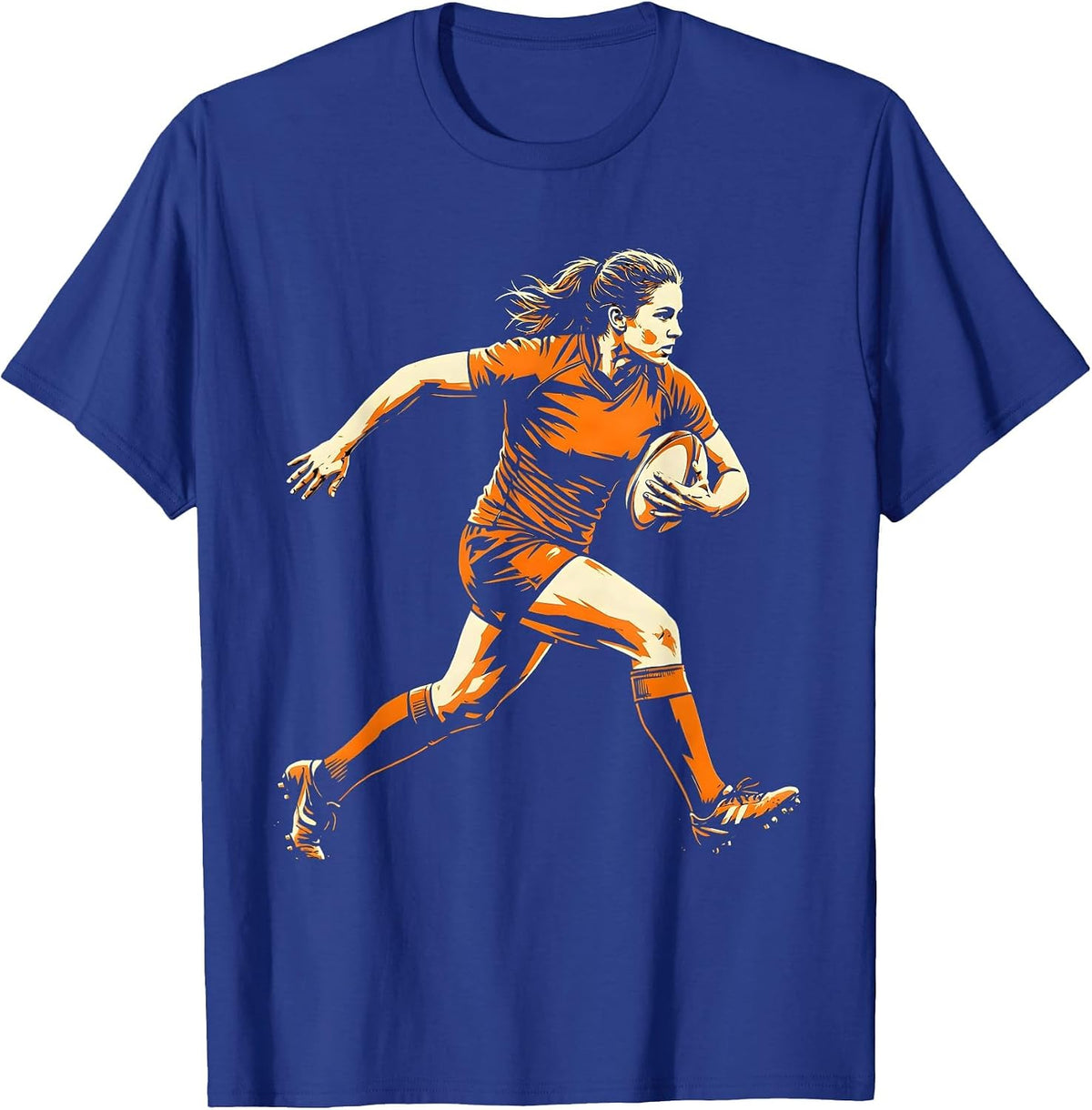 Woman Rugby Player Sprinting With Ball Graphic T-Shirt - Royal Blue