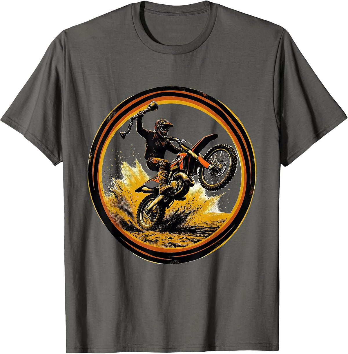 Men's Dirt Bike Rider Badge Screenprint Poster Humor T-Shirt - Asphalt Grey