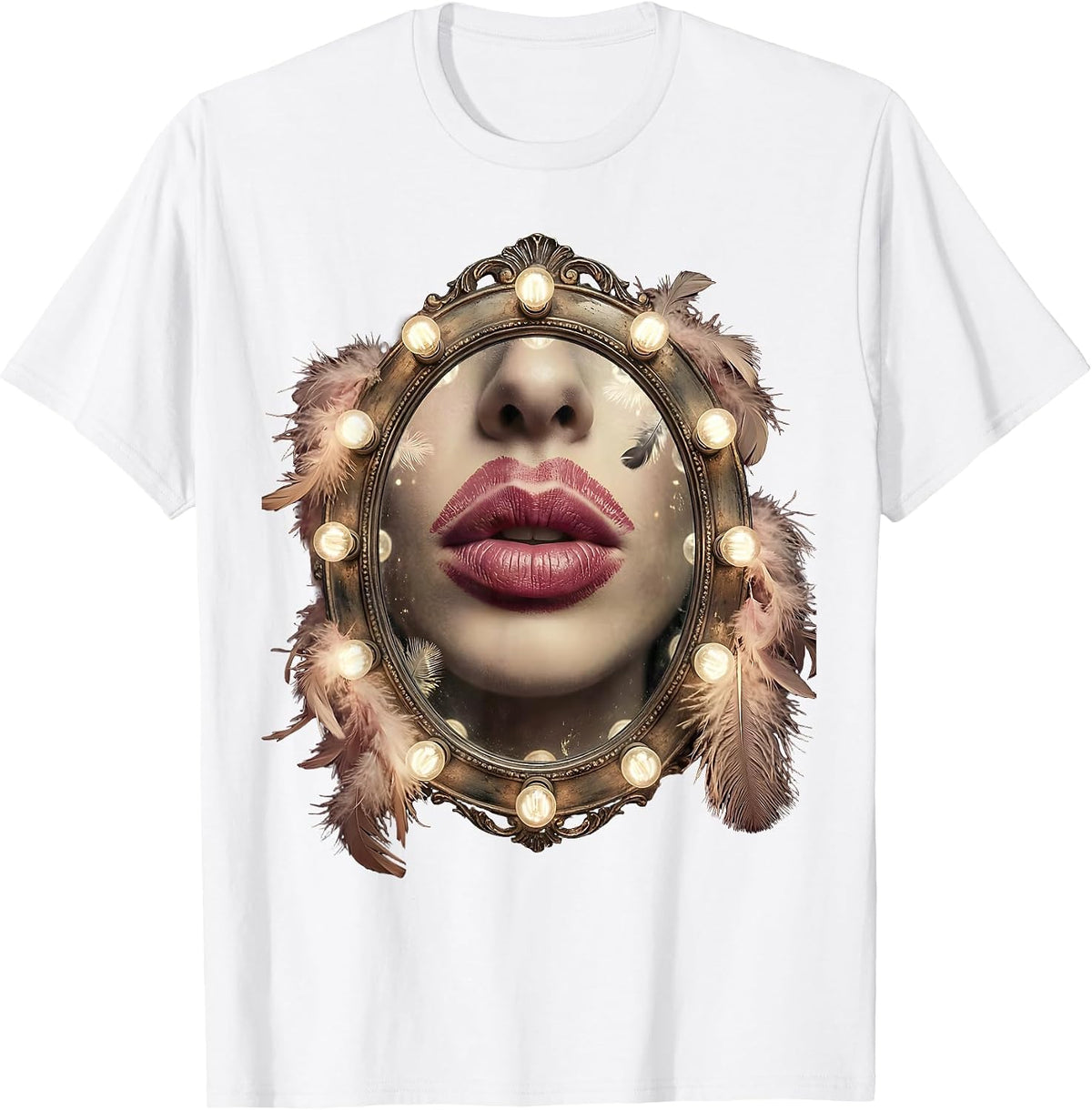 Men's Showgirl Lipstick Kiss Mark Dressing Room Mirror T-Shirt - White