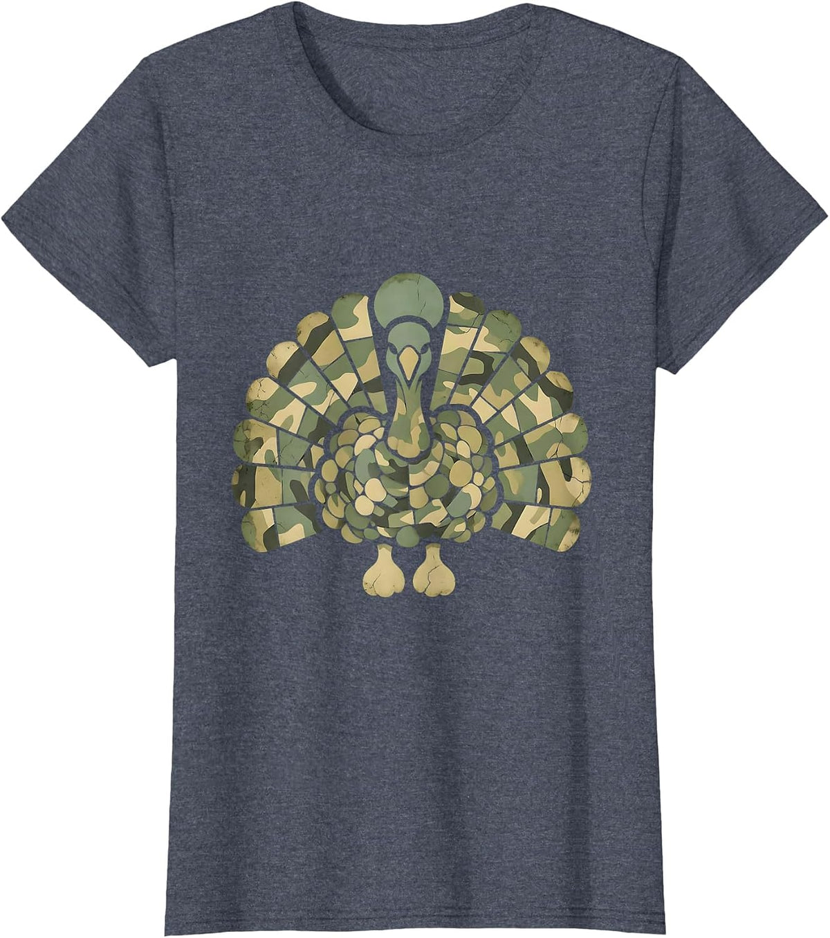 Camo Turkey Feather Fan Hunting Design T-Shirt, Women, Heather Blue, 3X-Large - As Pictured