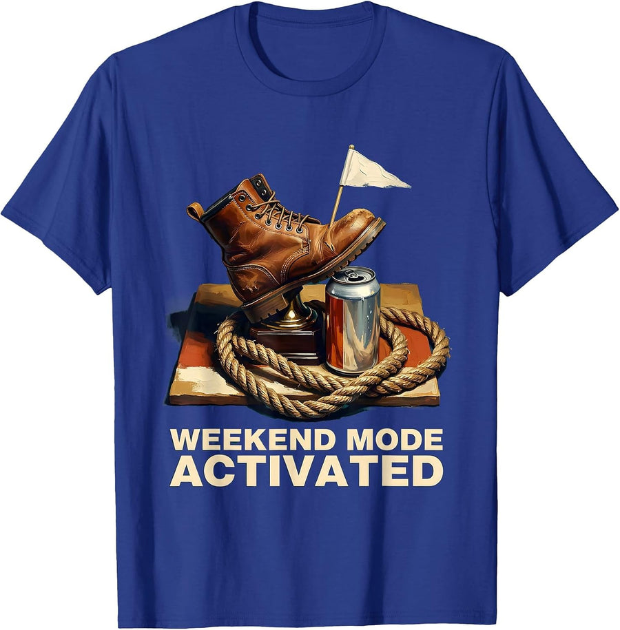 Weekend Mode Activated Labor Day Graphic T-Shirt, Men, Royal Blue, Large - As Pictured