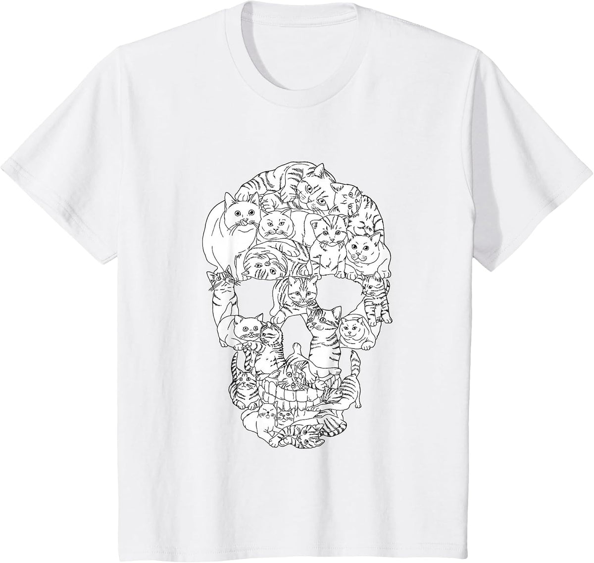 Cat Skull Kitty Skeleton Halloween Emo Goth Punk Girl Teens T-Shirt - White