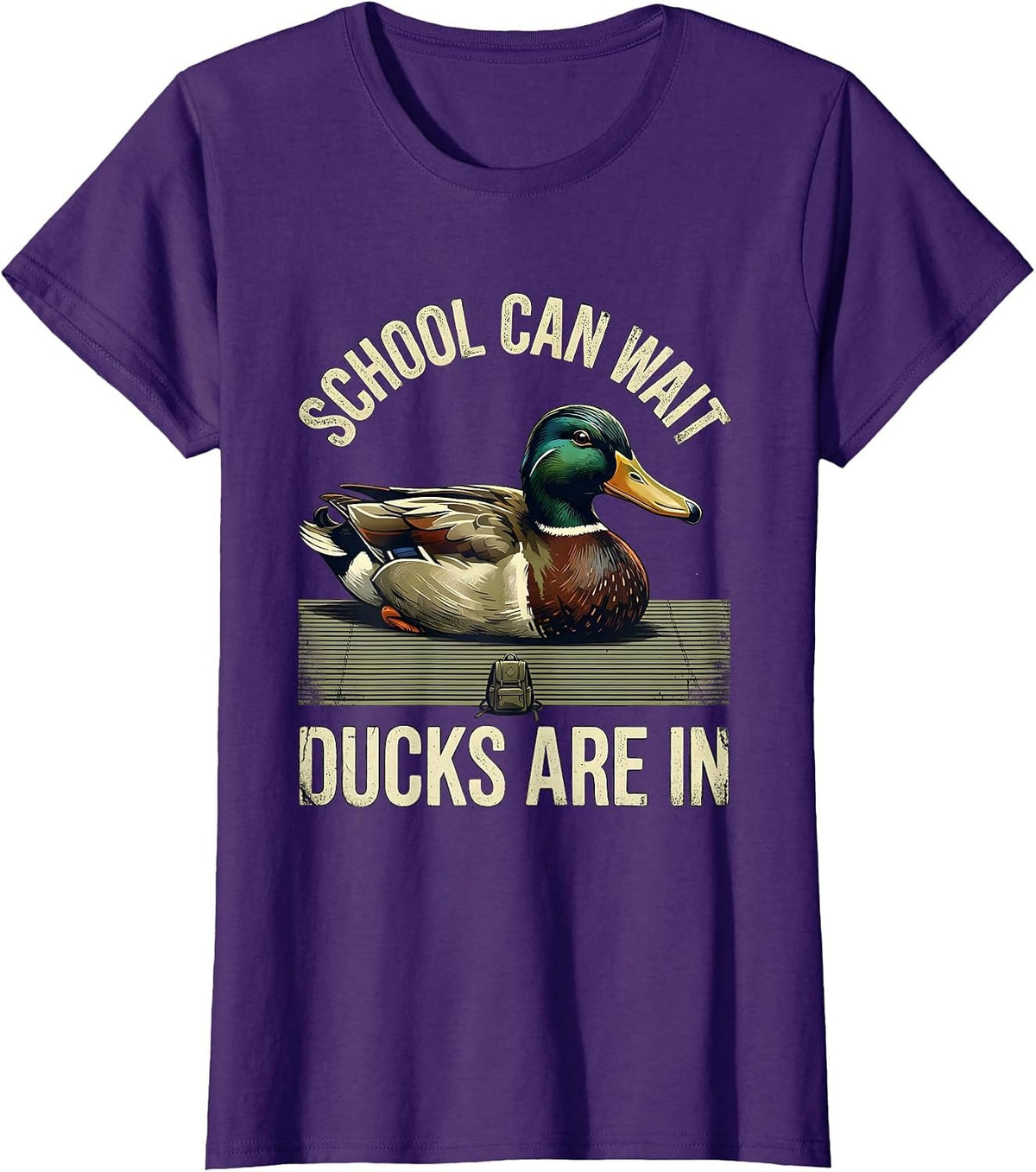 Women's School Can Wait, Ducks Are In Distressed Duck Hunter Outdoor T-Shirt - Purple