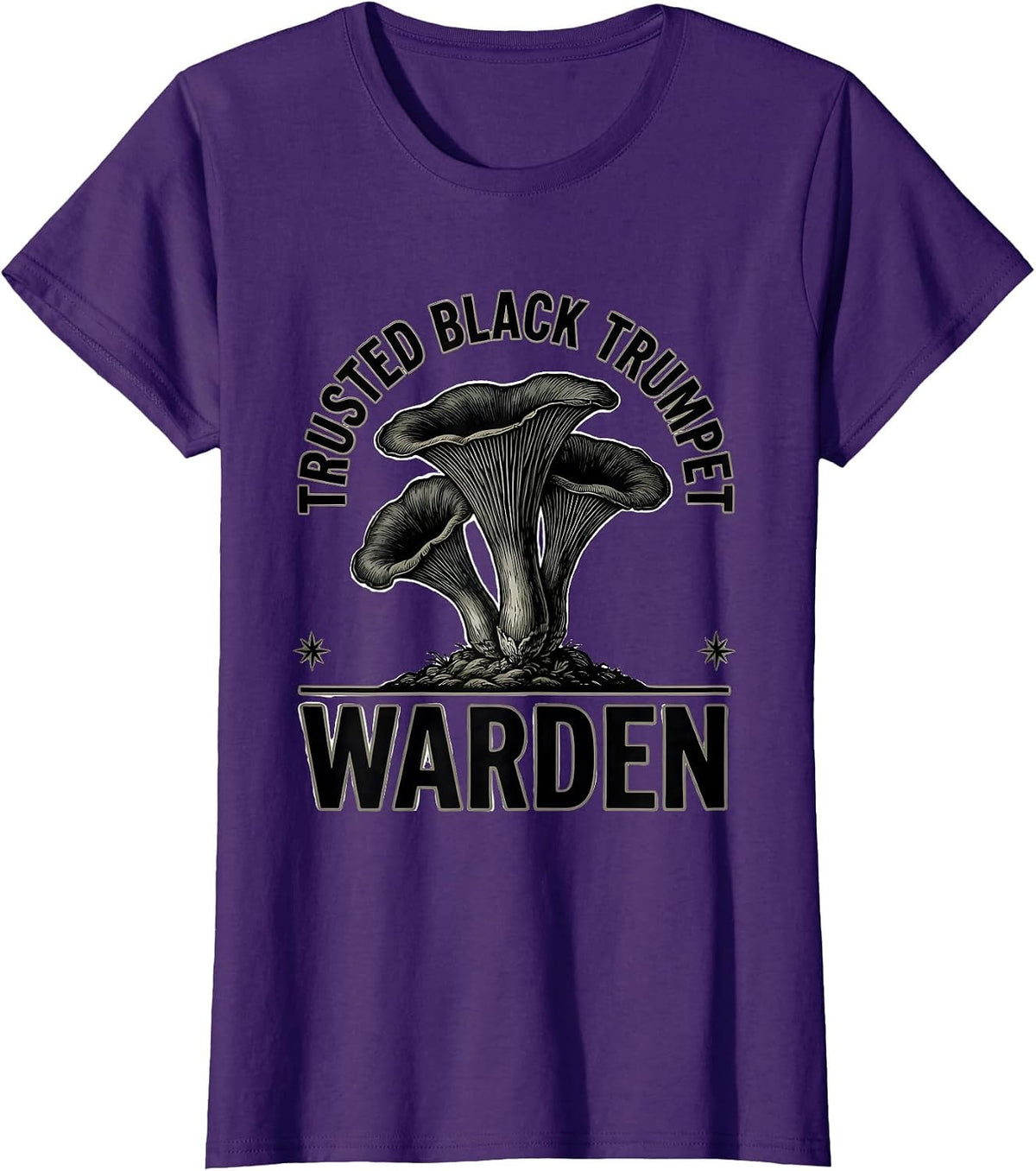 Women's Trusted Black Trumpet Warden Retro Mushroom Forager Gift T-Shirt - Purple