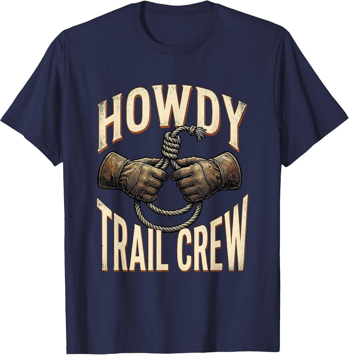 Howdy, Trail Crew Vintage Western Cowboy Cowgirl Rodeo Pride T-Shirt - Navy Blue