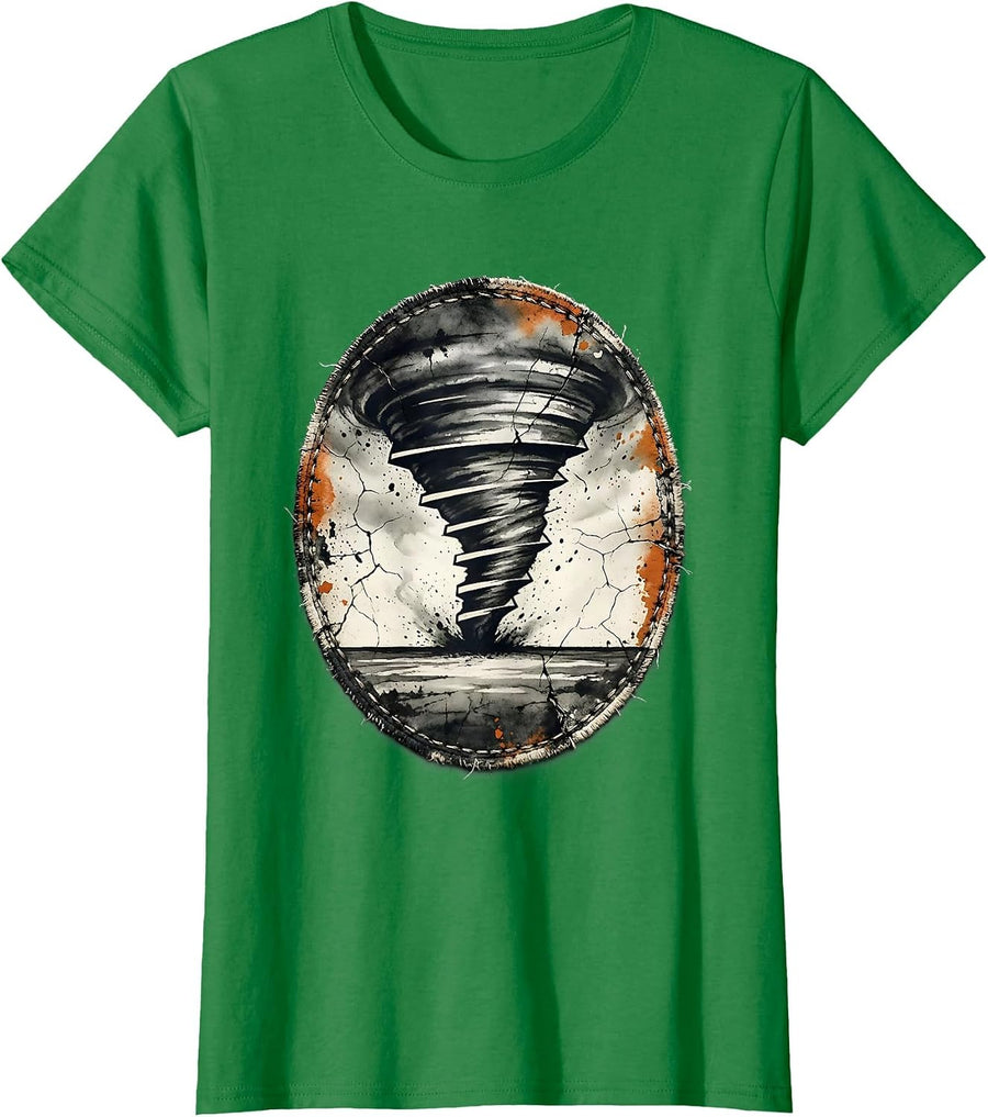 Women's Weathered Tornado Patch Distressed Storm Chaser Enthusiast T-Shirt - Kelly Green