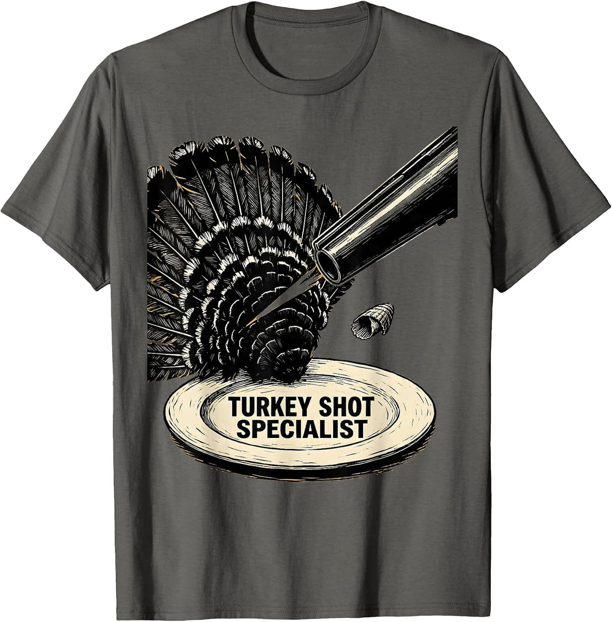 Men's Turkey Shot Specialist Funny Turkey Hunting Gift T-Shirt - Asphalt Grey
