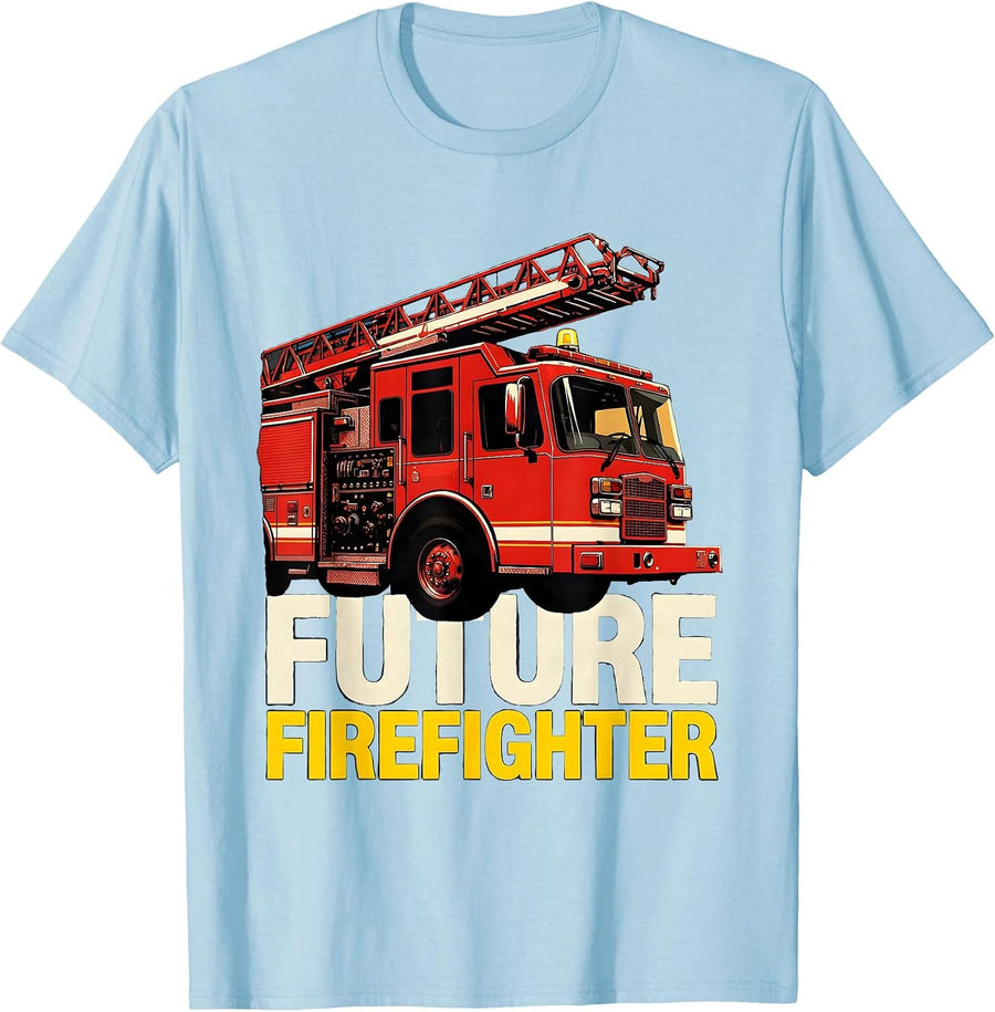 Men's Future Firefighter Screenprint Toddler Fire Truck Birthday T-Shirt - Baby Blue
