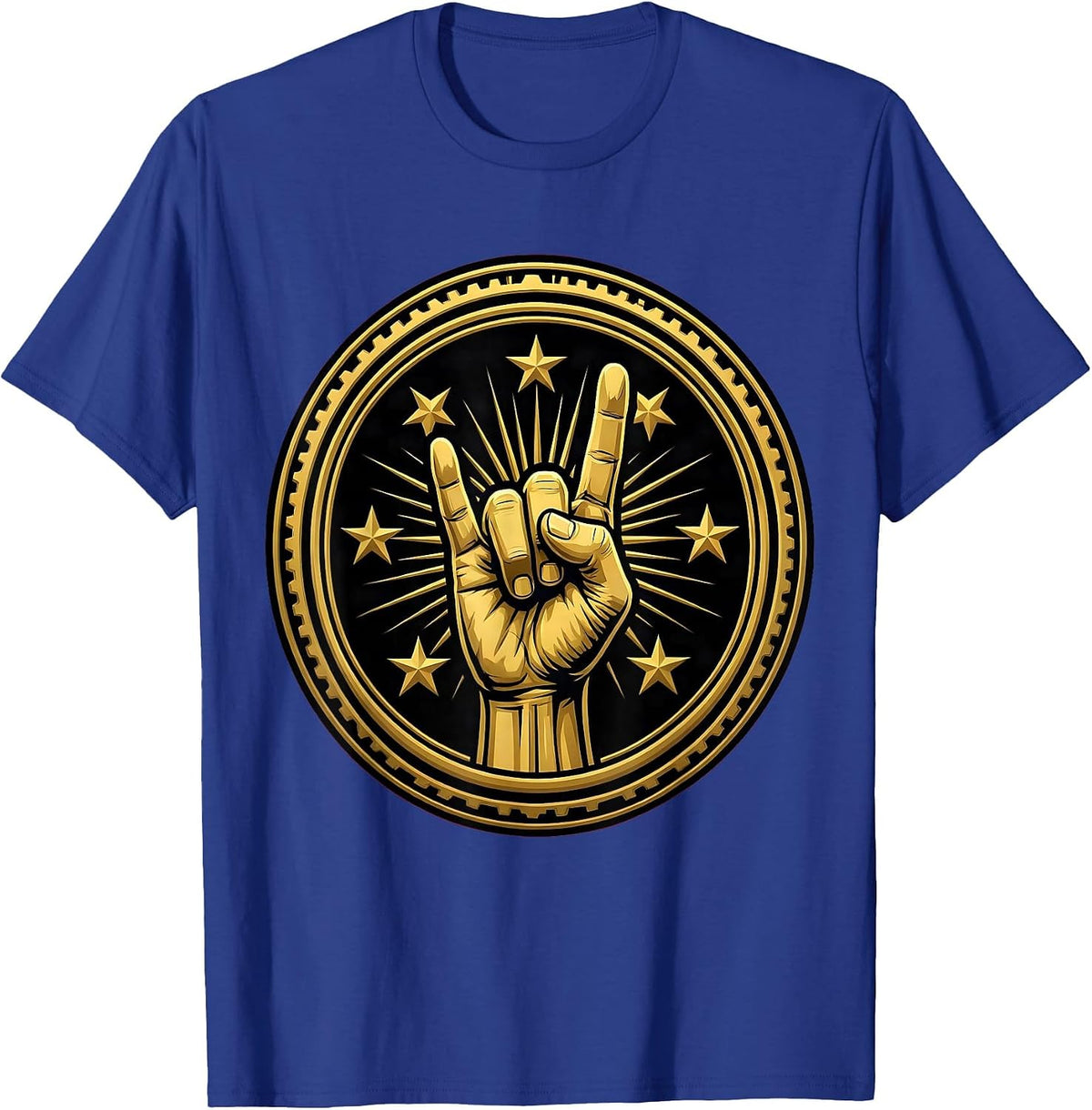 Men's Rock Devil Horns Hand Sign With Stars Graphic T-Shirt - Royal Blue
