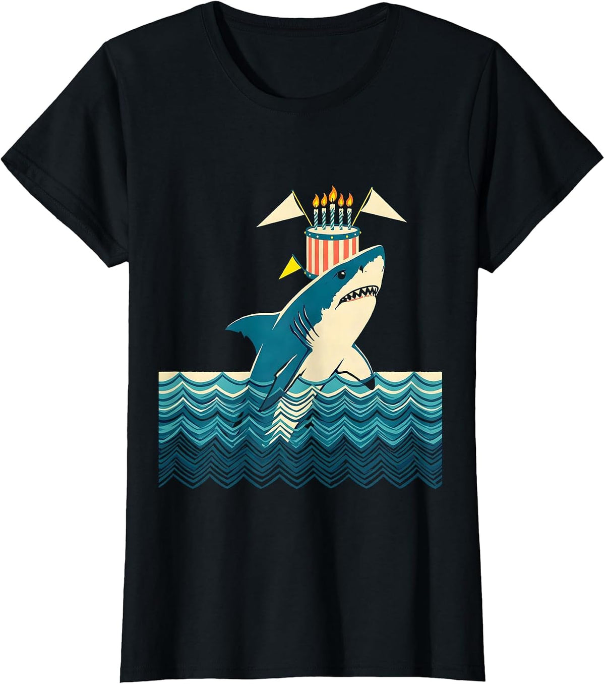 Shark Breaching Birthday Drum Kids Ocean Party T-Shirt - Black