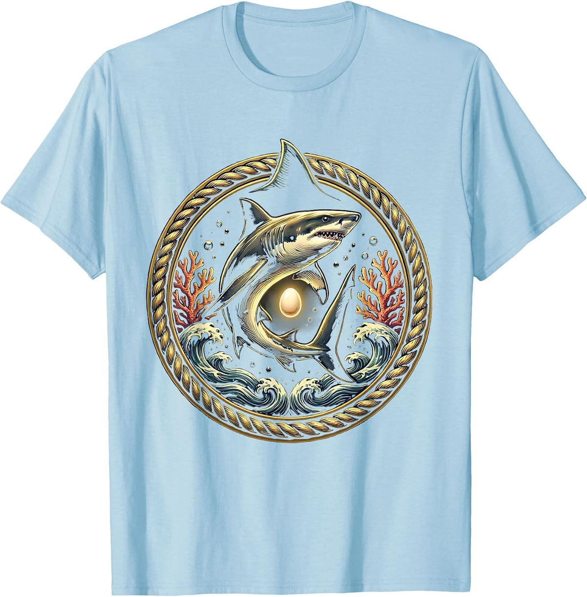 Men's Mommy Shark Glowing Deep Sea Protector T-Shirt - Baby Blue