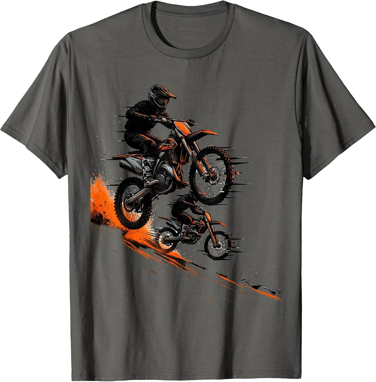 Men's Dirt Bike Rider Retro Motocross Action Silhouette T-Shirt - Asphalt Grey