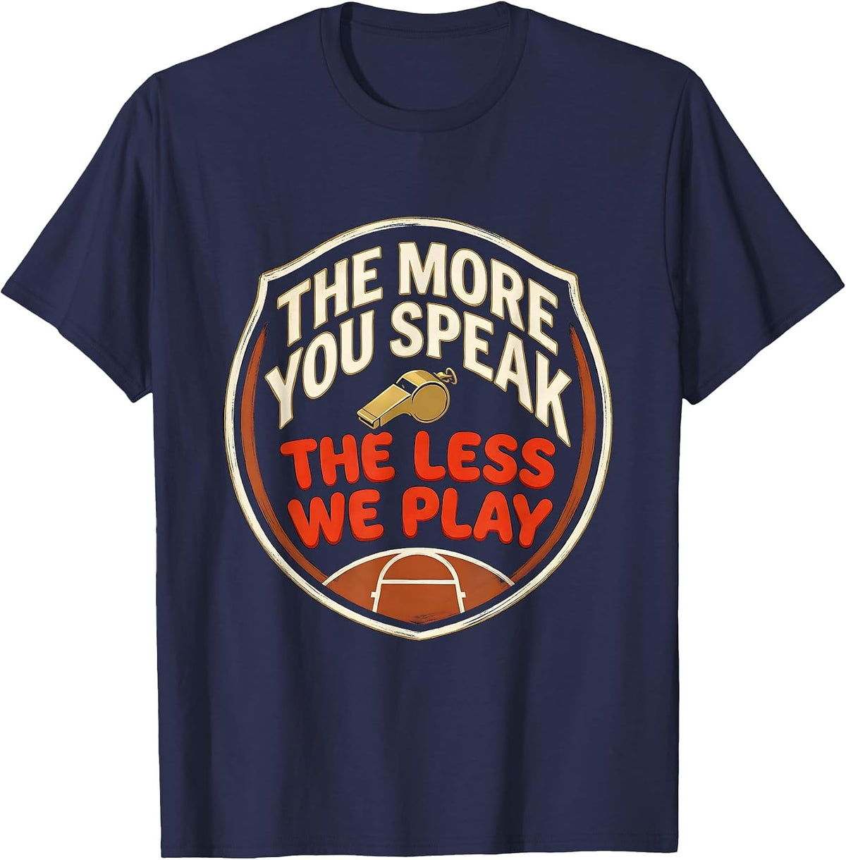Men's The More You Speak, The Less We Play Funny PE Teacher Back T-Shirt - Navy Blue