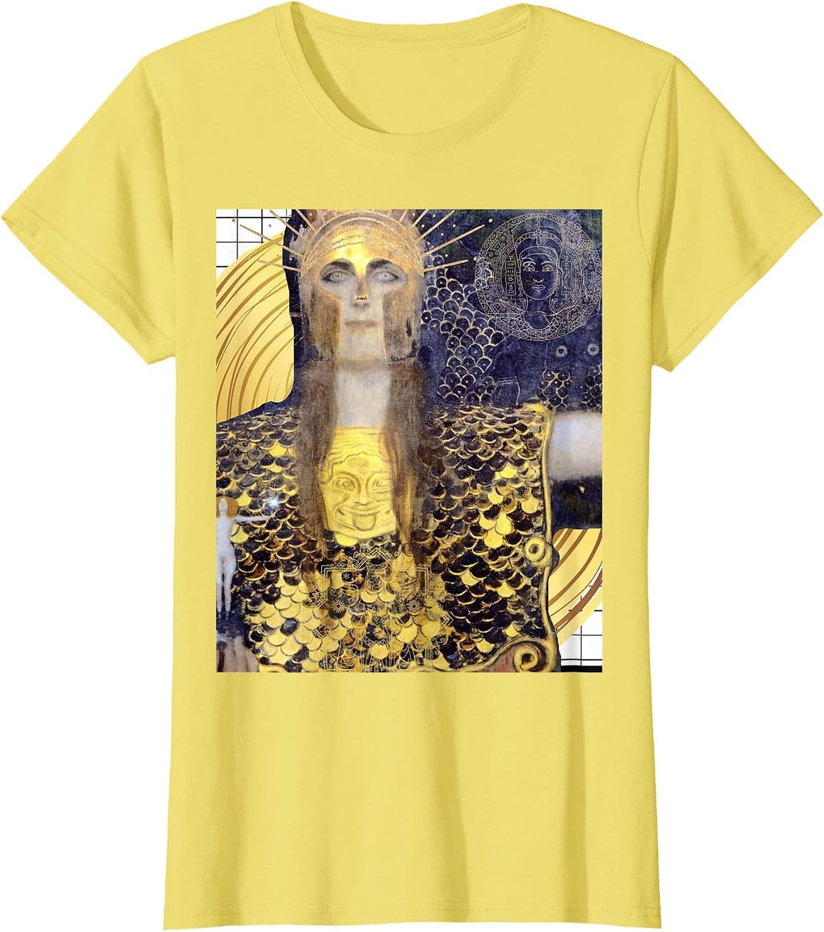 Athena Greek Goddess Art War and Peace Klimt's Pallas Athena T-Shirt - Lemon Yellow