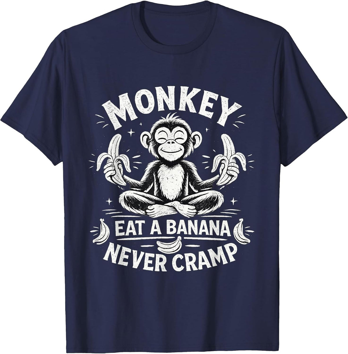 Monkey Eat a Banana Never Cramp T-Shirt - Navy Blue