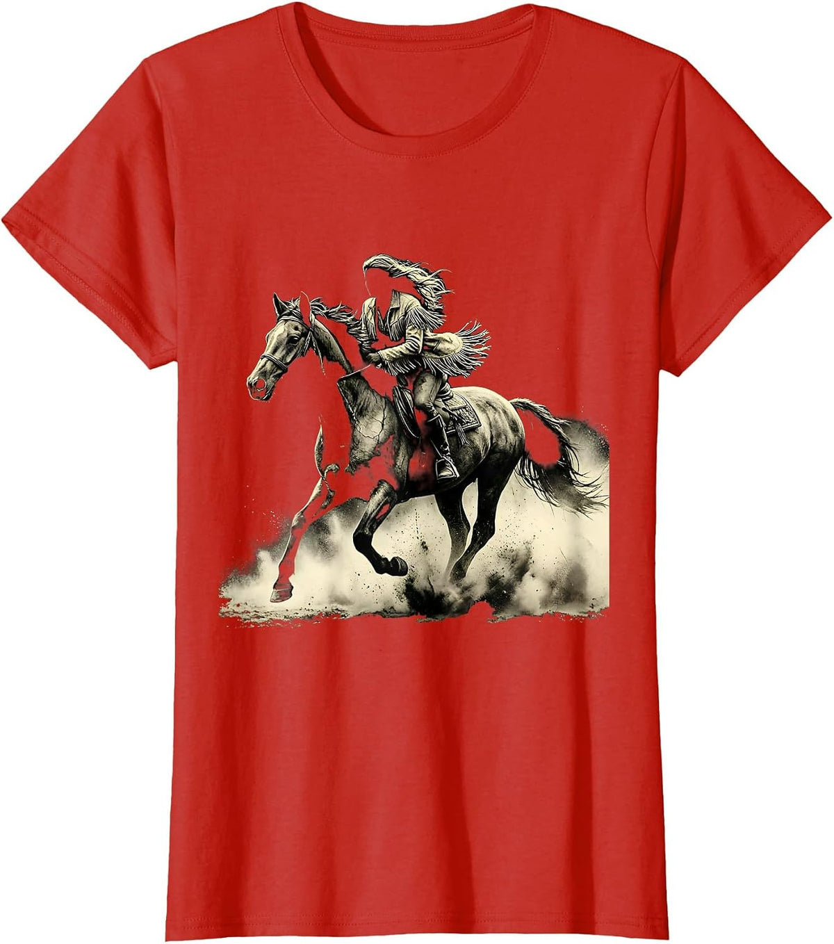 Women's Galloping Horse Desert Dust Rodeo Graphic T-Shirt - Red