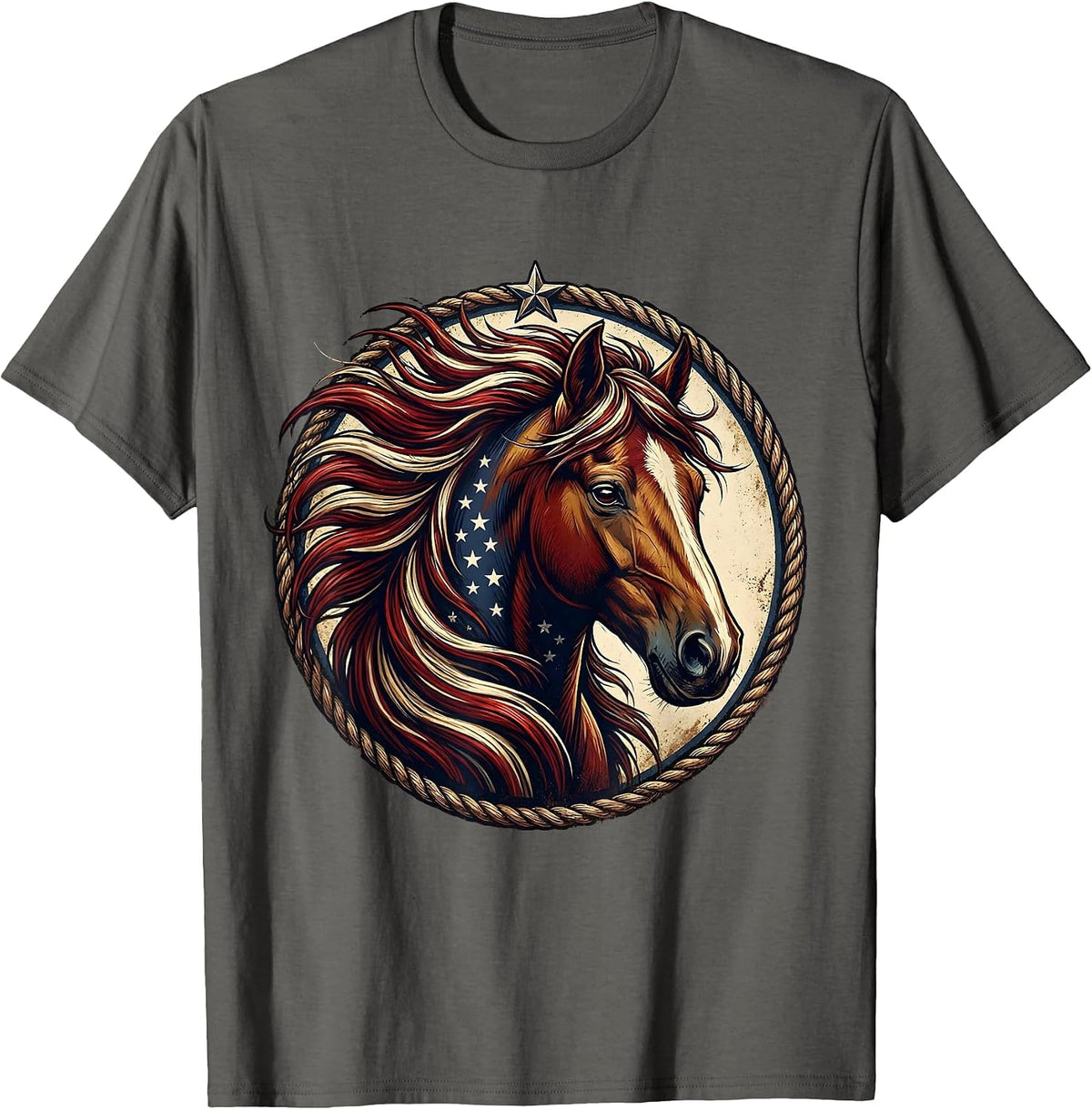 Horse Mane Flowing in the Wind Graphic Design T-Shirt - Asphalt Grey