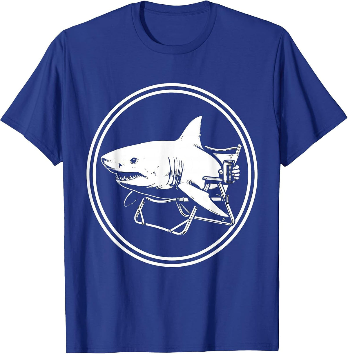 Shark Relaxing In Lawn Chair With Beer Graphic T-Shirt - Royal Blue