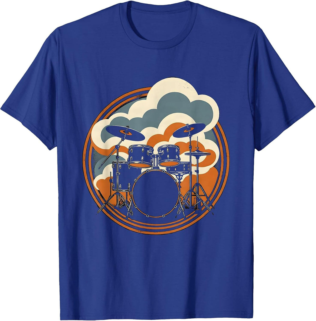 Drum Kit Engulfed in Rolling Smoke Graphic T-Shirt - Royal Blue