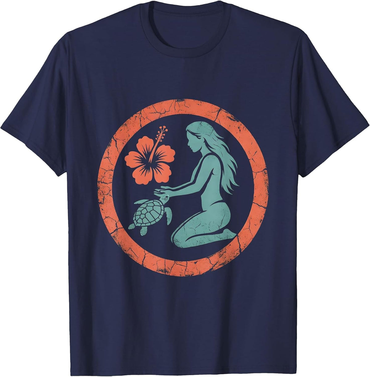 Men's Hawaiian Sea Turtle Release Ocean Art Design T-Shirt - Navy Blue